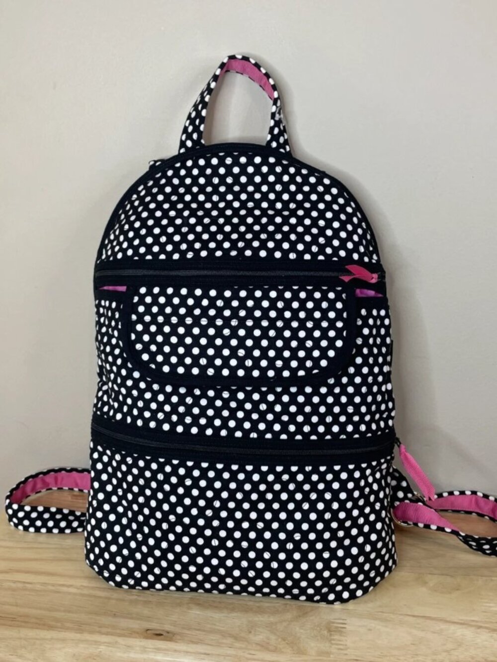 Stitchpaint Quilted Polka Dot Backpack Black White Pink Handmade Fabric Bag